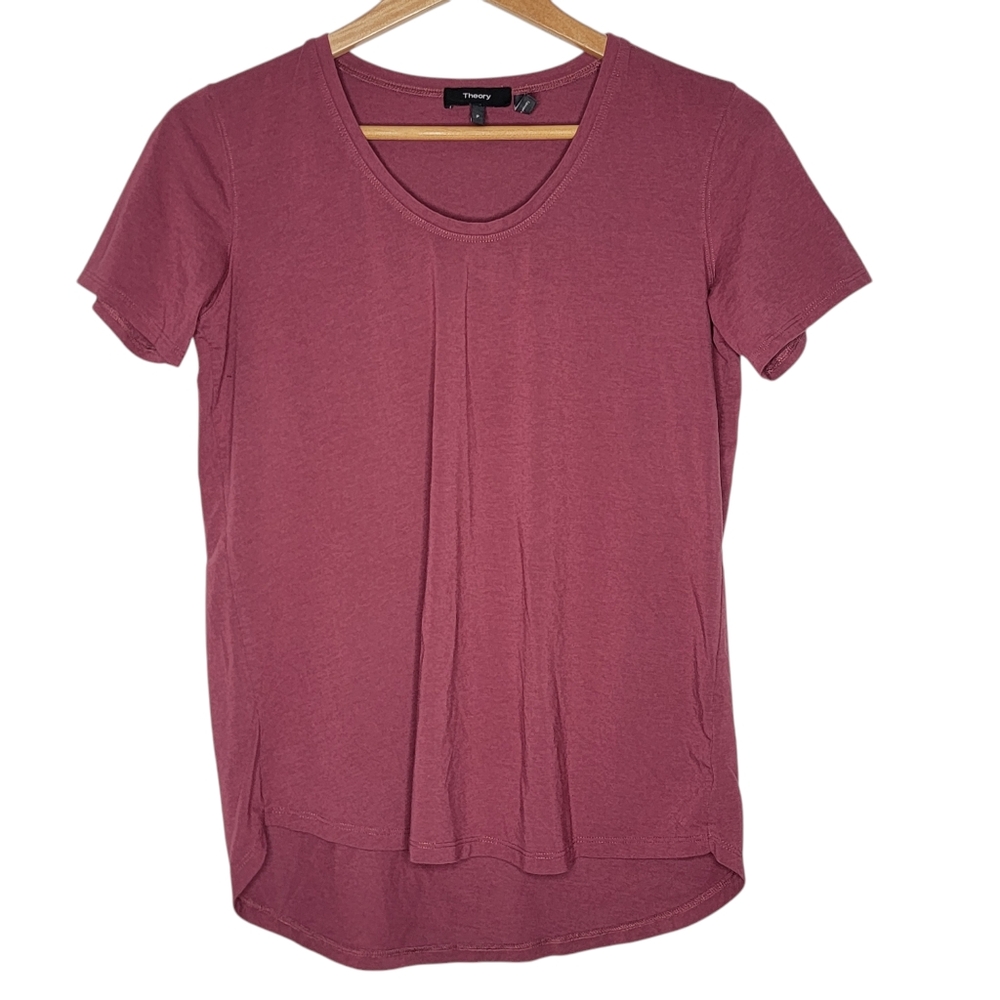 Theory Red Scoop Neck Short Sleeve Women's‎ T-Shirt Petite